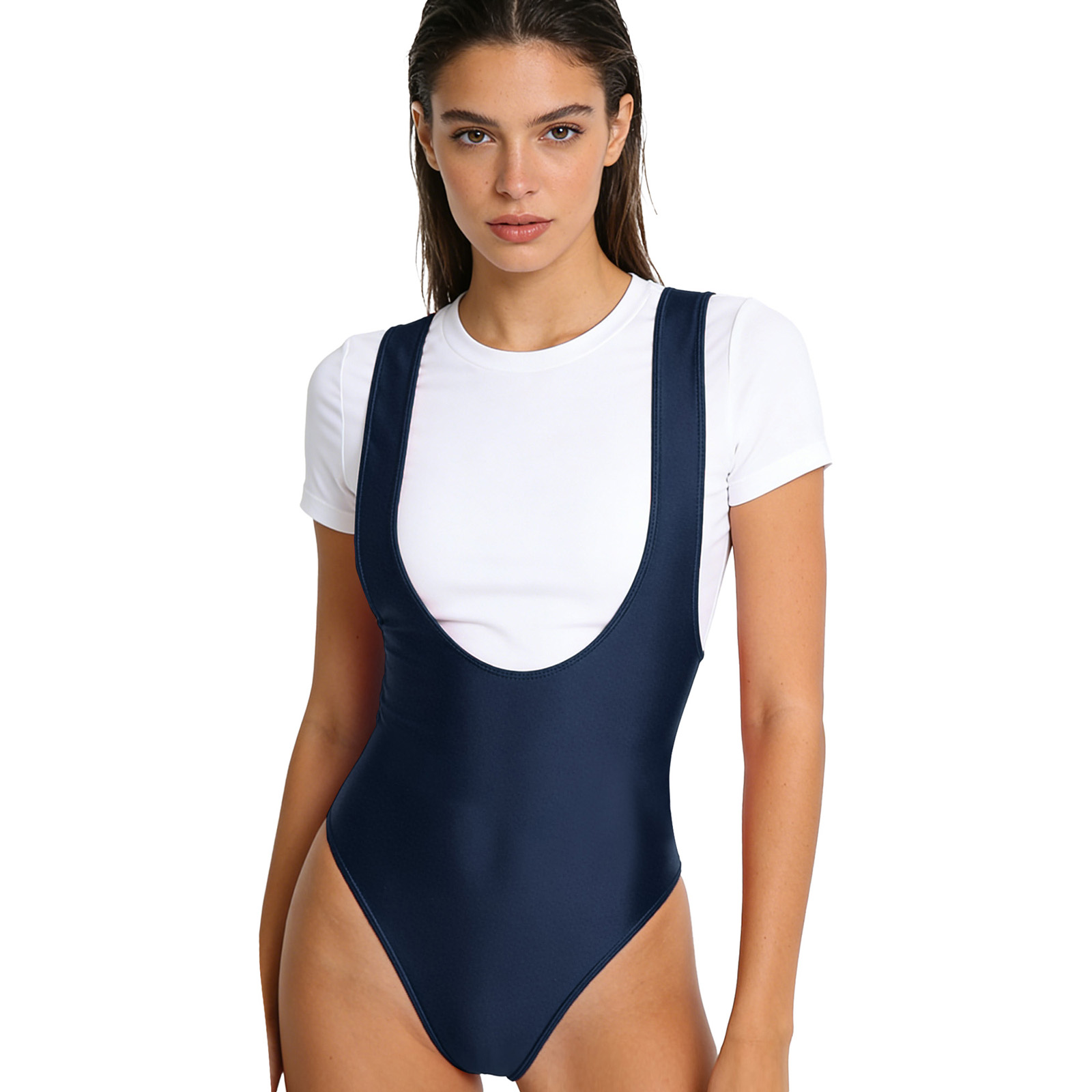 Women Glossy Slim Fit Low Neck - đánh giá và giá Pilates Yoga One